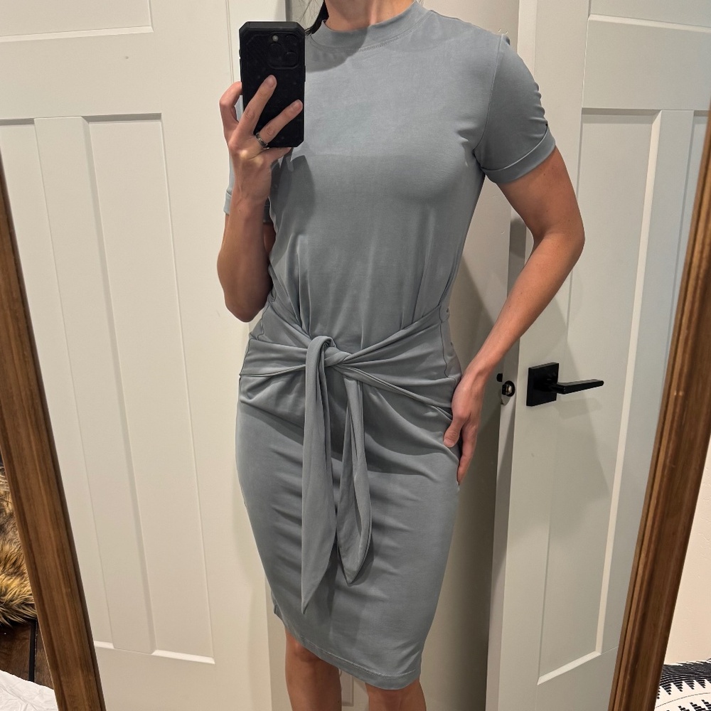 Guess Slate Grey Tie Waist T Shirt Midi Dress - Size S